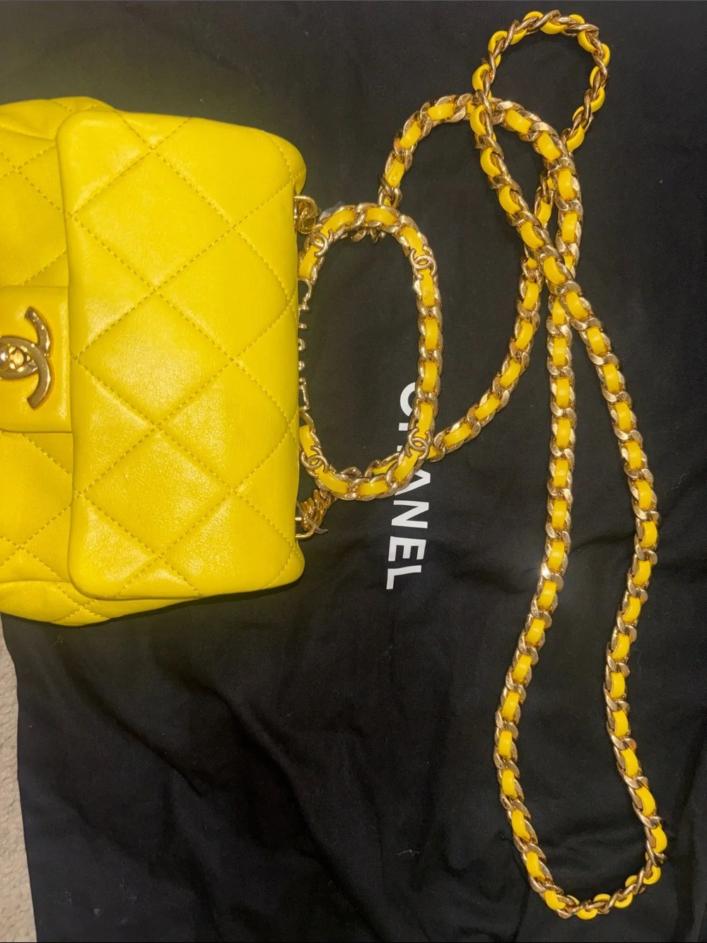 CHANEL Yellow Quilted Lambskin Mini Shoulder Bag with Gold Hardware